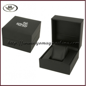 black leather watch box with logo  LWB-036