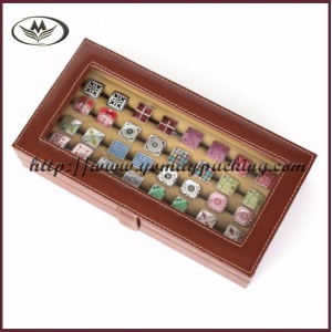 brown leather cufflink box with window
