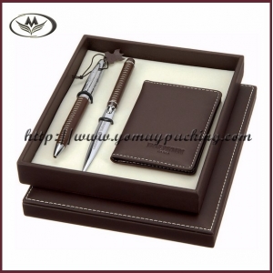 brown leather pen set box  BHP-004